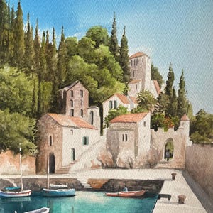 Trsteno Croatia original watercolour painting 15 x 11 inches