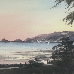 Mumbles from West Cross Swansea,original watercolour painting. 11.5 x 8.5 inches.