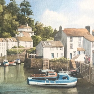 Polperro Harbour Cornwall,Original Watercolour painting 15 x 11 inches