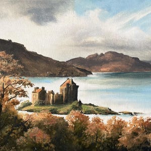 Eilean Donan’s Castle, Scottish Highlands original oil painting on canvas board 16 x 12 inches.