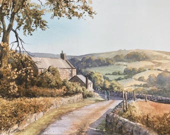 Hathersage Cottage in the Peak District,Derbyshire. original watercolour painting 15 x 11 inches,