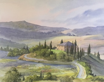 Val d Orcia Tuscany,Original Watercolour Painting. 15 x 11 inches.