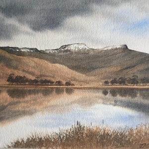 Brecon Beacons from Llangorse lake, original watercolour 15 x 11 inches