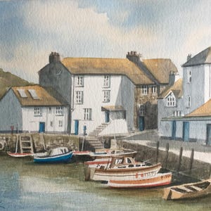 Polperro Harbour Cornwall, original watercolour painting 15 x 11 inches.