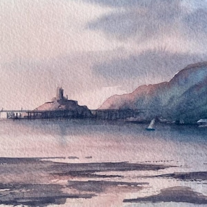 Mumbles Gower original panoramic watercolour painting 15 x 5.5 inches
