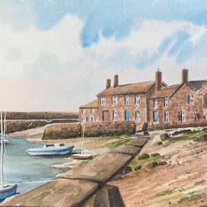 Mousehole Harbour Cornwall original watercolour painting 15 x 11 inches