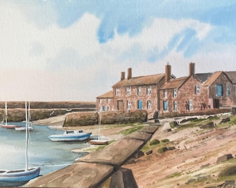 Mousehole Harbour Cornwall original watercolour painting 15 x 11 inches   By Jeff Kirkhouse.
