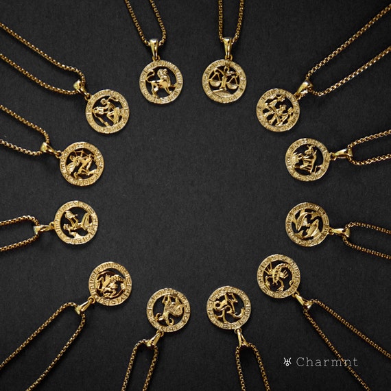 Zodiac Sign Pendants w/ Link Chain Etsy