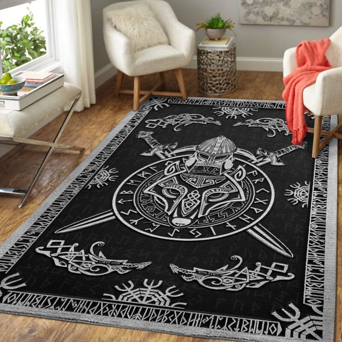 Celtic Wolf Black GreyArea Rug Decorative Floor Rug Carpet Etsy