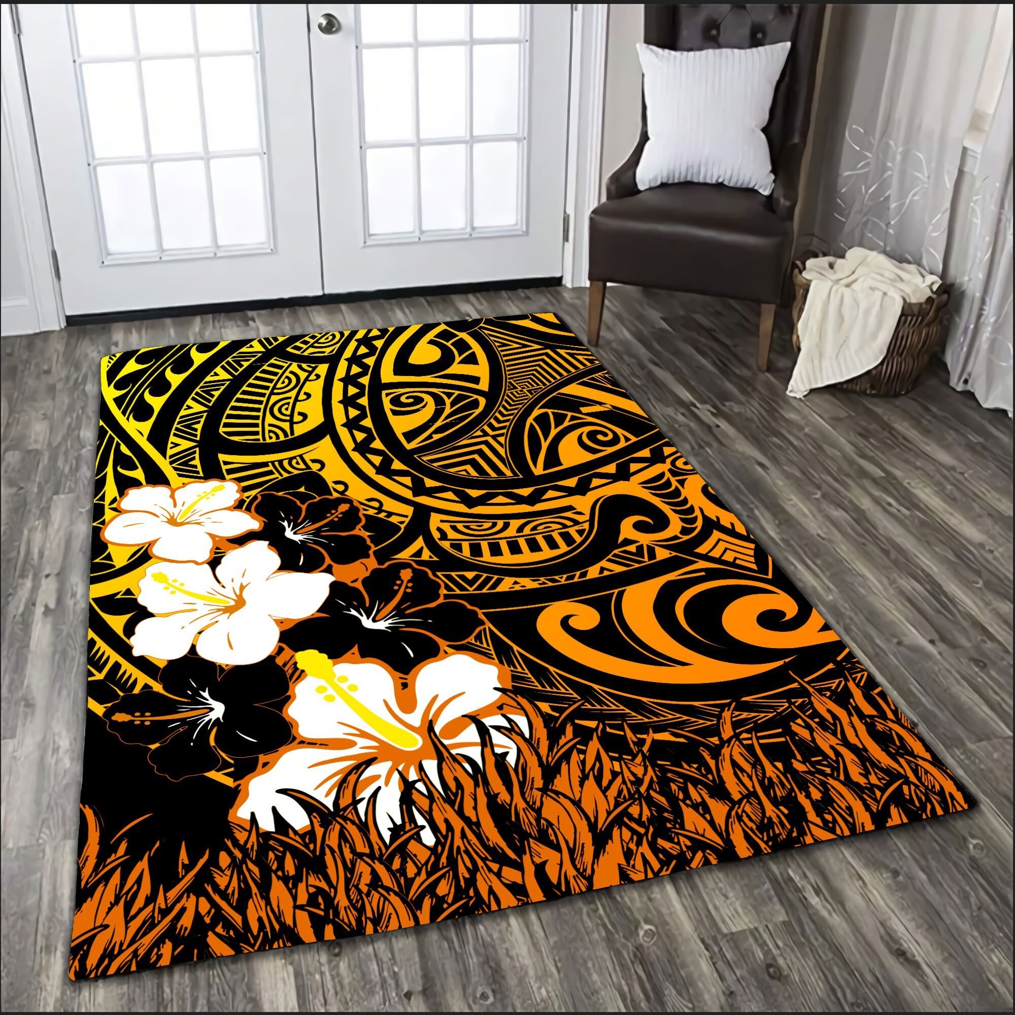 Amazing Polynesian Hibiscus Area Rug Decorative Floor Rug Etsy