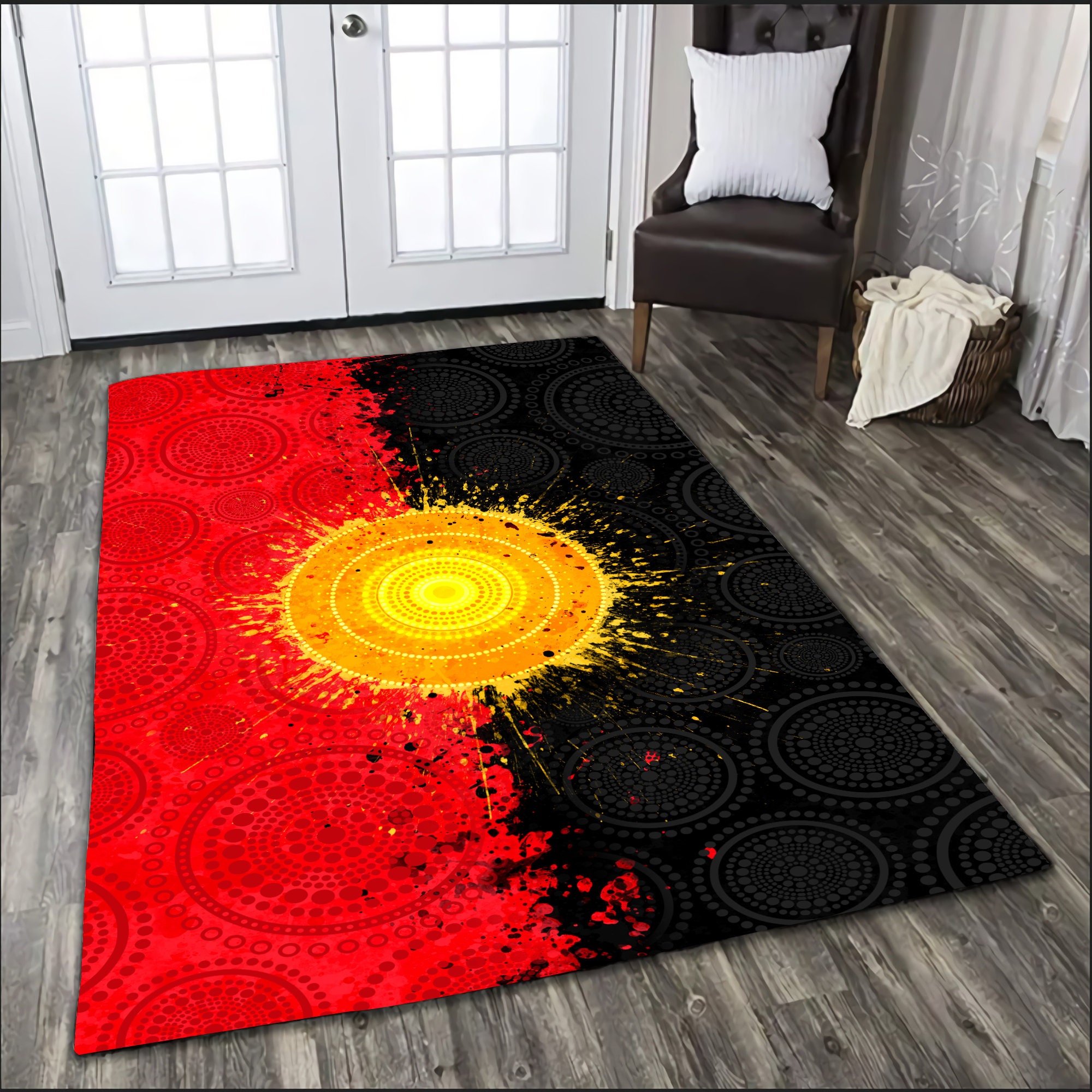 Aboriginal Flag Indigenous Sun Area Rug Decorative Floor Rug Etsy