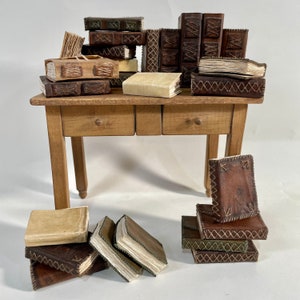 Miniature books in old parchment or leather paper 18th century Neapolitan Nativity scene