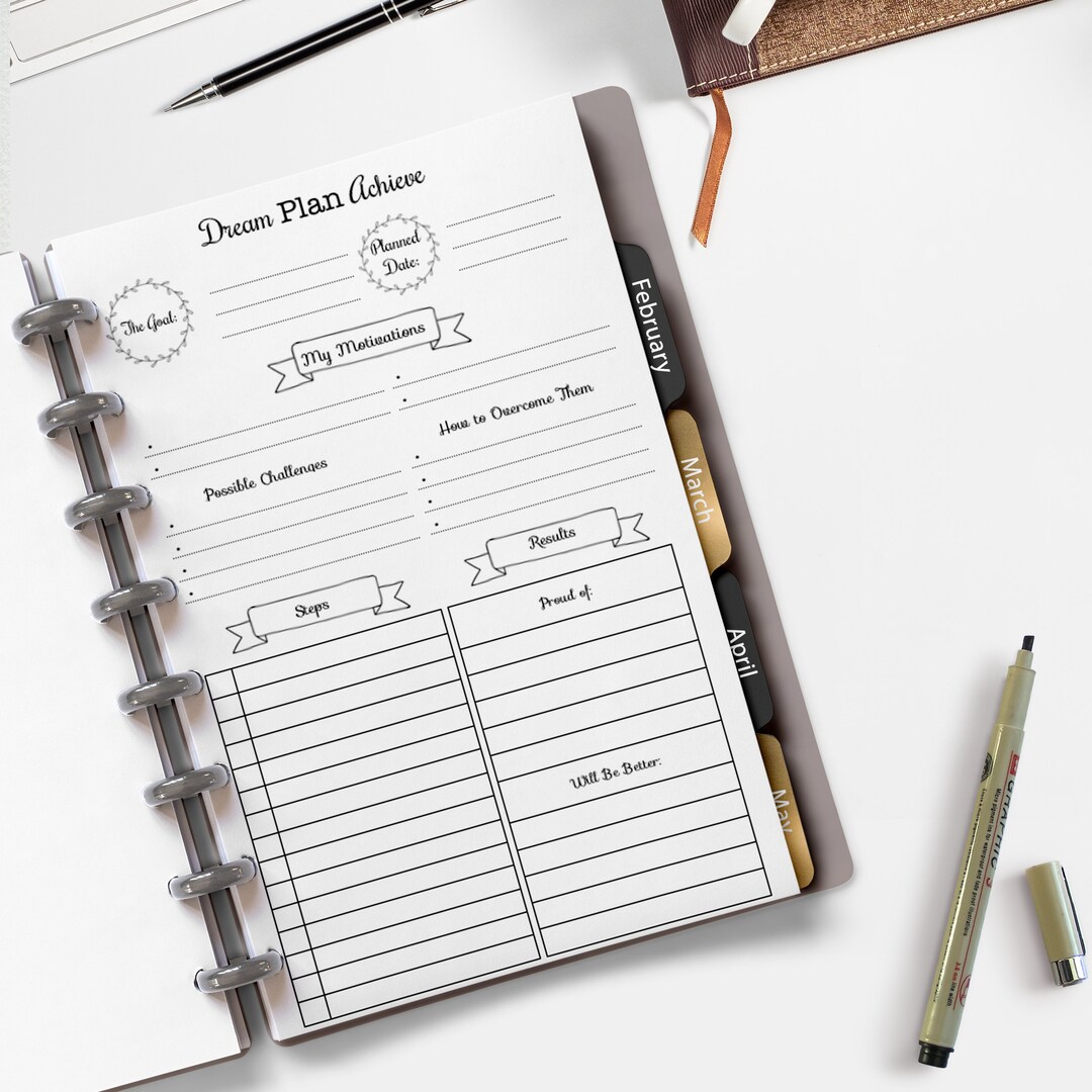 Printed Goal Planner Tracker Refills for Discbound Planners Staple ARC