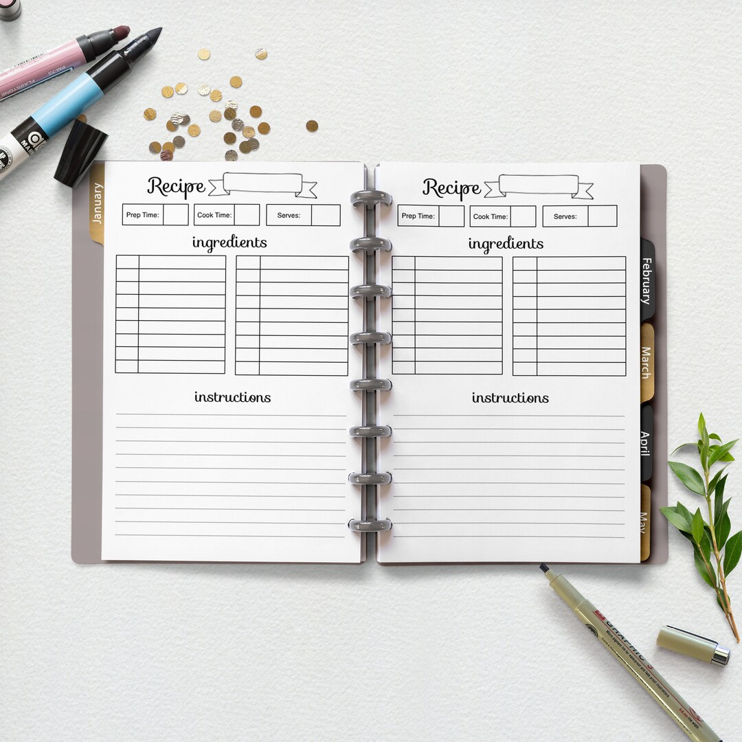 Printed Recipe Refills for Discbound Planners Staple ARC Matha Stewart