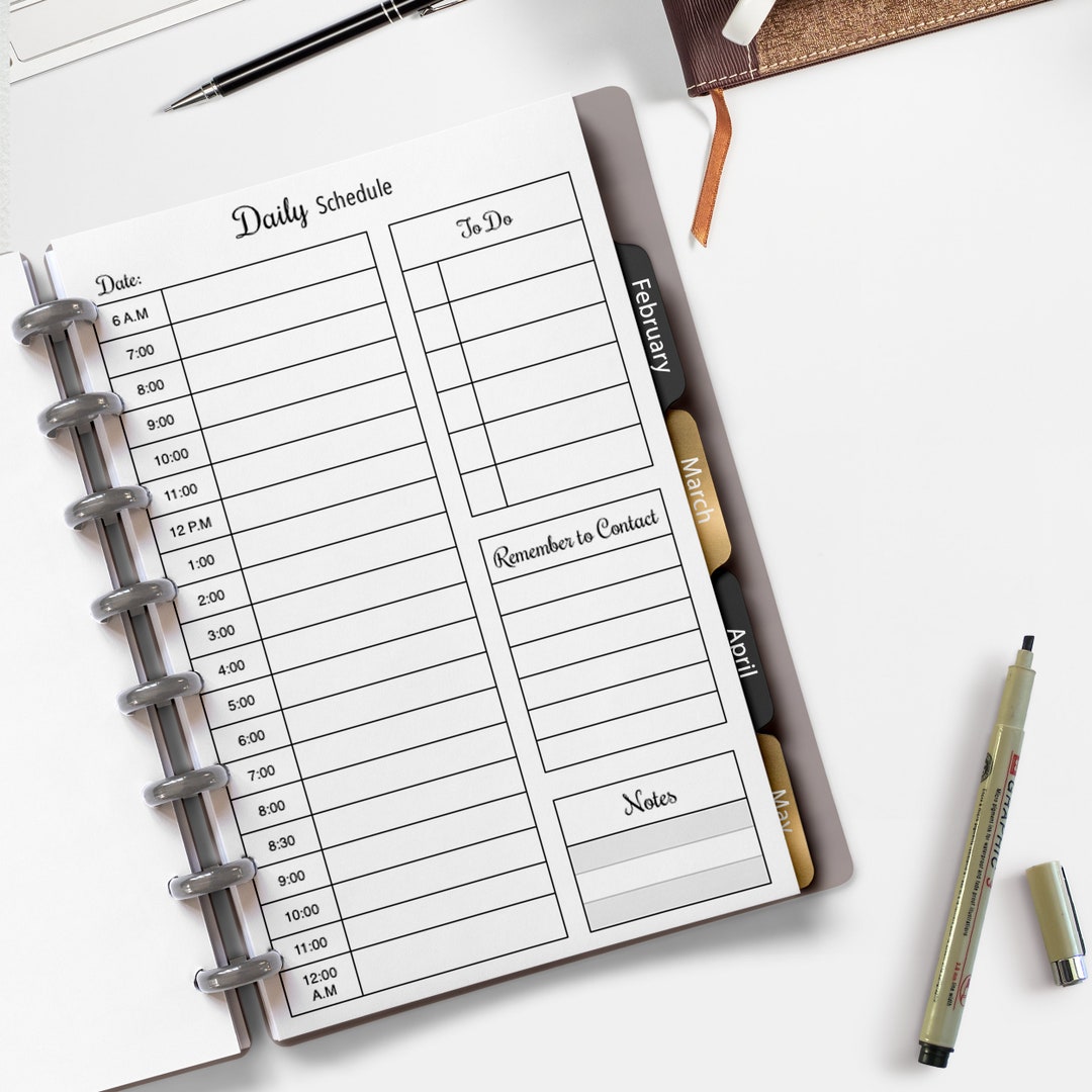 Printed Daily Schedule Insert for Discbound Planners Staple ARC Matha
