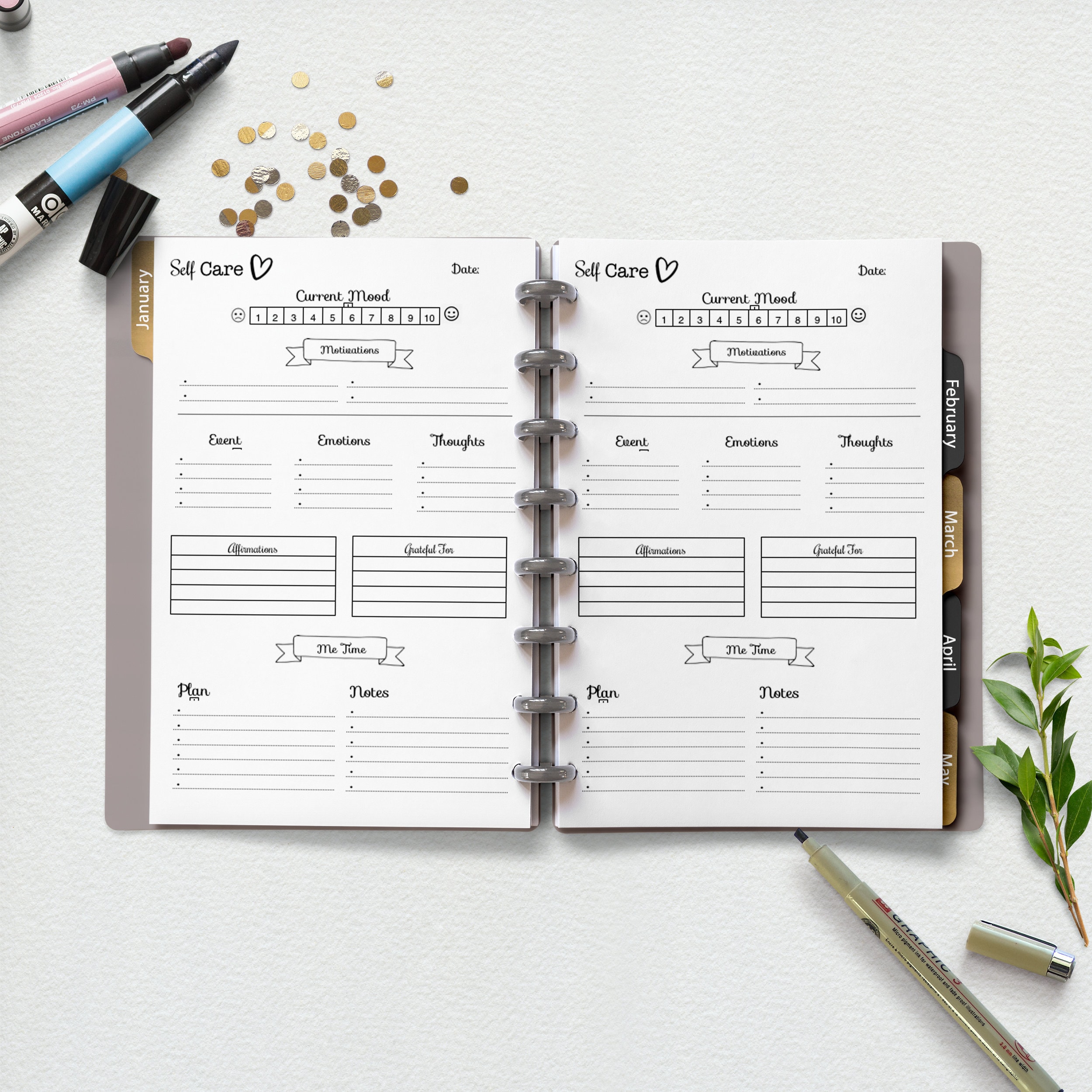 Printed Self Care Refills for Discbound Planners Staple ARC Etsy