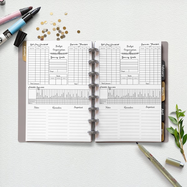 Printed Budget Organization Insert for Discbound Planners Staple ARC Matha Stewart Discbound Levenger Circa TUL Budget Planners Notebooks