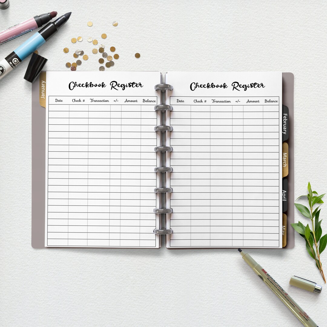 Printed Checkbook Register Insert for Discbound Planners Staple ARC