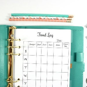 A5 Planner Weekly Food Log, Filofax A5 Planner Inserts, Carpe Diem A5  Inserts, Pre-punched A5 Planner Food Log Inserts, A5 Fitness