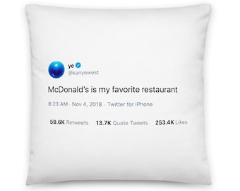 McDonalds is my favorite restaurant Custom Tweet Pillow, Add Personalized Tweet, Throw Pillow, Home Décor, Housewarming Christmas Gifts