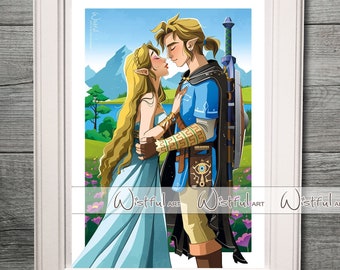 Link & Zelda kiss - Fine Art Quality Print