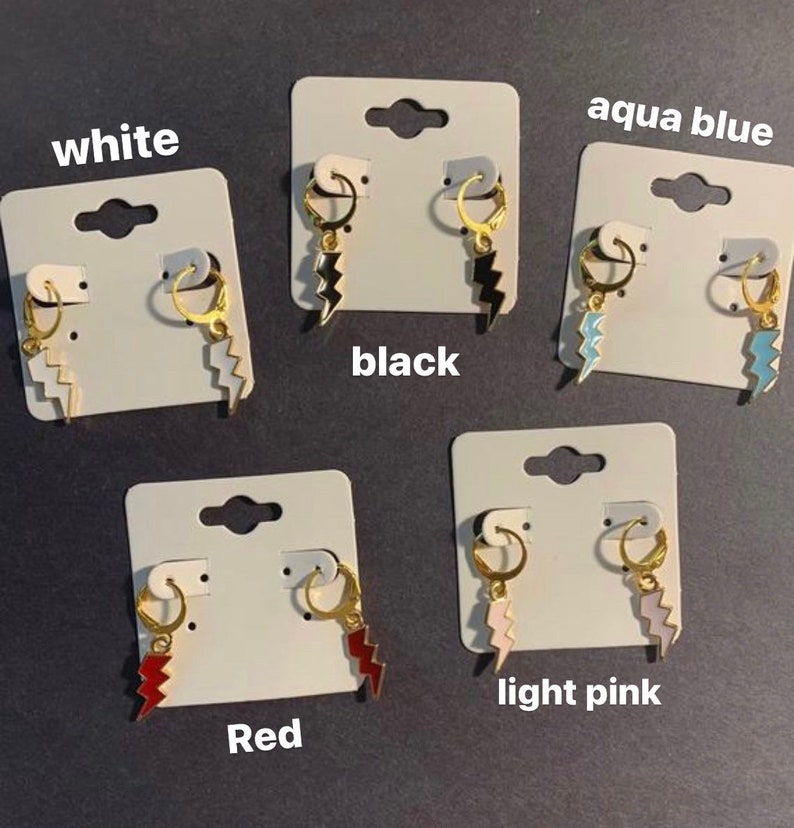 birthday Lightening Bolt teen gift dangly pink trendy Christmas red huggies white Earrings blue black huggie hypoallergenic