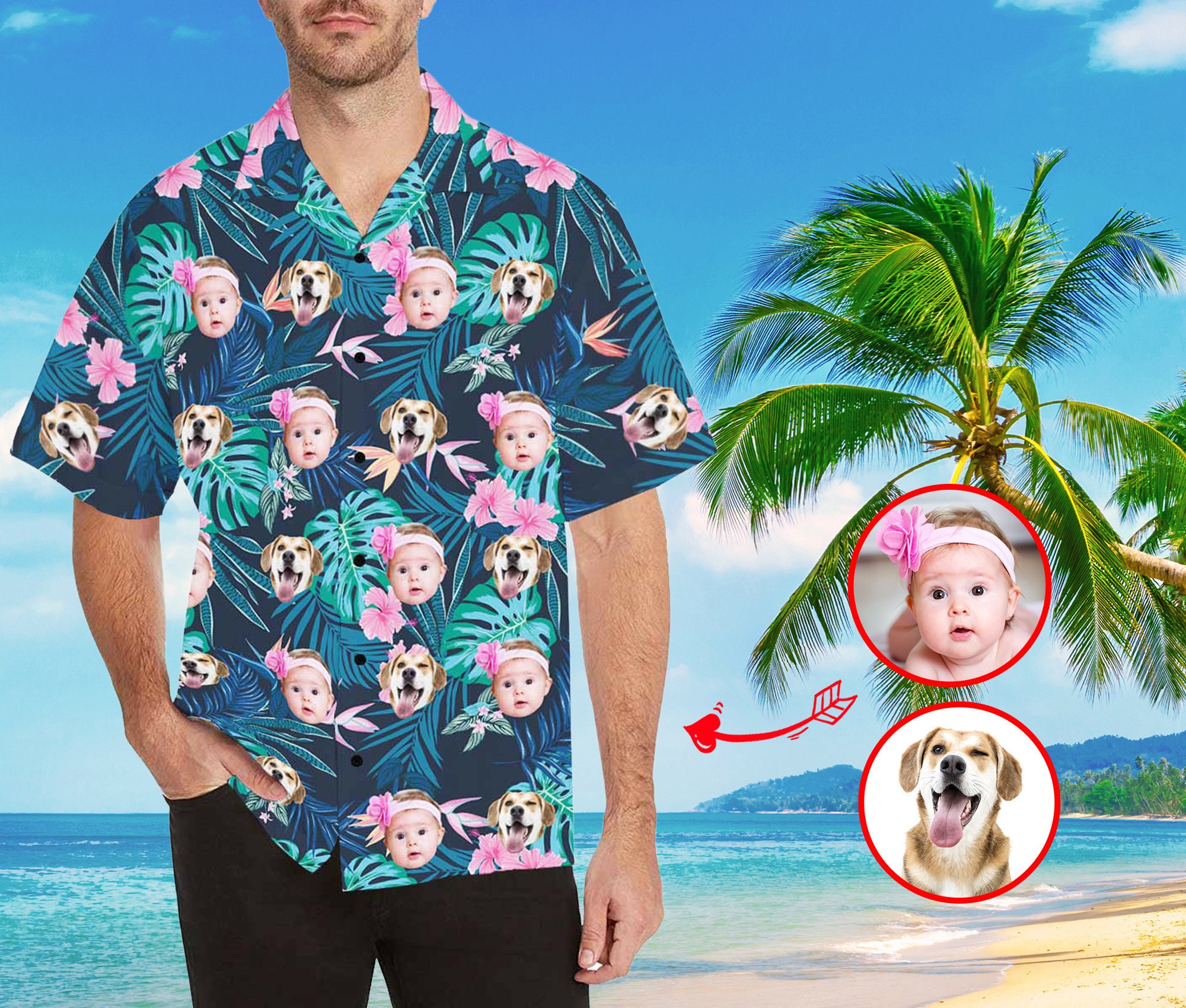 Custom Funny Faces Hawaii Shirt Personalized Pet Photo Summer Etsy