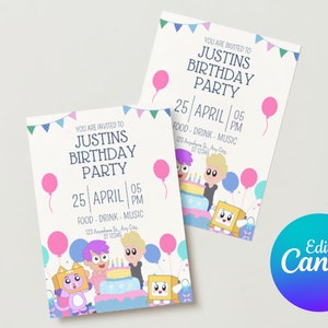Lankybox Themed Digital Birthday Invitation Template | Editable in Canva | FOXY BOXY