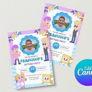 Lankybox Themed Digital Birthday photo Invitation Template | Editable in Canva