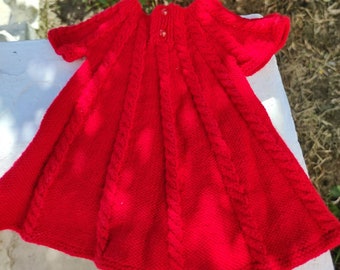 Robe rouge tricotée pour bébé fille, robe tricotée bébé fille rouge, robe bébé tricotée rouge avec manche de câble, robe de bébé tricotée avec manche de câble