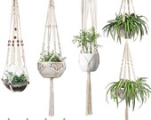Set of 4 Macrame Planters, Flower Planter Pot Holder, Plant Hangers for Boho Home Decor, Indoor Wall Hanging, Housewarming Gifts