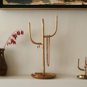 Medium Forged Metal Cactus Jewellery Holder | Earring and Necklace Stand | Jewellery Organiser | Dresser Tidy | Bedside Jewellery
