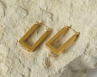 Poppi Hoops in Gold | Beautiful 18ct Gold Plated Jewellery | Modern Square Hoop Earrings | Sophisticated Jewellery Gift | Minimal Design