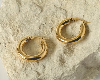 Isla Hoops in Gold | Beautiful 18ct Gold Plated Jewellery | Retro Thick Hoop Earrings | Sophisticated Statement Jewellery Gift | Large Hoops