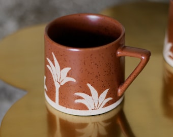 Hand glazed Palm Tree stoneware mug | Retro Terracotta pottery | Speckled kitchen coffee mug | ceramics | gift mug | modern hot drinkware