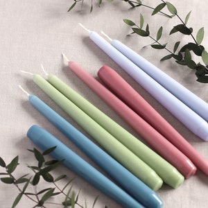 Bougies coniques hautes | Lot de bougies | Bougie de dîner | Lilas Rose Vert Bleu | Tons pastels naturels | Bougeoir coloré | Bougies de mariage