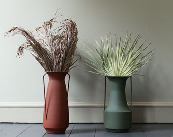 Matt Textured Rusty Red Dried Flower Vase | Flower Holder | Home Accessories | Large Decorative Floor Vase | Metal Boho Statement Piece