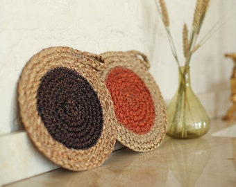 Seagrass Trivet | Natural Black | Burnt Orange | Kitchen Essential | Table Mat | Hand Woven straw heat mat for teapot | Worktop pot holder