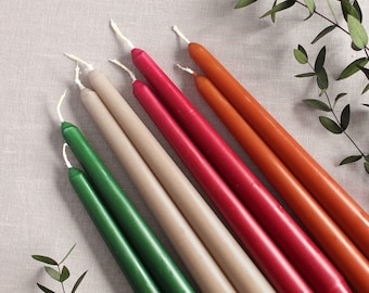 Tall Taper Candles | Wedding Candles | Dinner Candle | Burnt Orange Red Green | Natural Pastel Tones | Colourful Candle Stick | Candle Pack