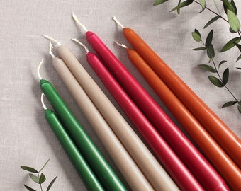 Tall Taper Candles | Wedding Candles | Dinner Candle | Burnt Orange Red Green | Natural Pastel Tones | Colourful Candle Stick | Candle Pack