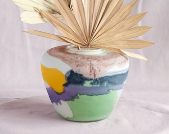 Large Hand Painted Colourful Vase | Glass Flower Vase | Colourful Boho Home Accessories | Dried Decoration | Table Centrepiece Wedding Decor