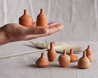 Tiny Pottery | Handcrafted Terracotta Mini Vases Small Hand thrown pots | Set of 8 beautifully made miniature vase collection | Pottery Gift