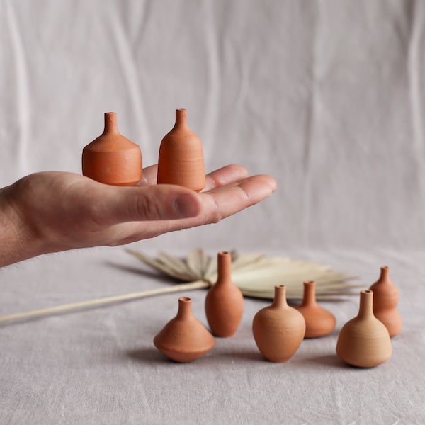 Petite poterie | Mini vases en terre cuite fabriqués à la main Petits pots jetés à la main | Lot de 8 vases miniatures magnifiquement réalisés | Cadeau de poterie