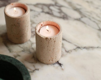 Travertine Tealight Holder | Luxury Solid Stone Tea Light Candle Holder | Scandi | Table Decoration | Tea-light Gift | Modern Home | Stone