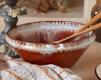 Large Stunning Glazed Serving Bowl | Mediterranean Kitchen Fruit Bowl | Ceramic Glazed Pottery | Extra Large Salad Bowl Centre Piece