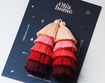 Layered Tassel Decorations, two Pack | large, gradient | 100% Cotton | Fun door handle accessory | Wardrobe Decor Cupboard Embellishment