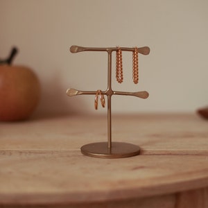 Duel Forged Metal Jewellery Holder | Earring and Necklace Stand | Organiser | Brass Dresser Tidy | Bedside Jewellery Tray | Ring Tree