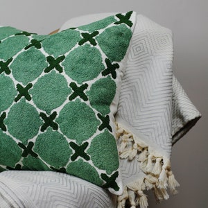 Embroidered Jade Green Cushion Cover Retro decorative textured soft furnishing Sofascape Bold Eclectic homeware image 1