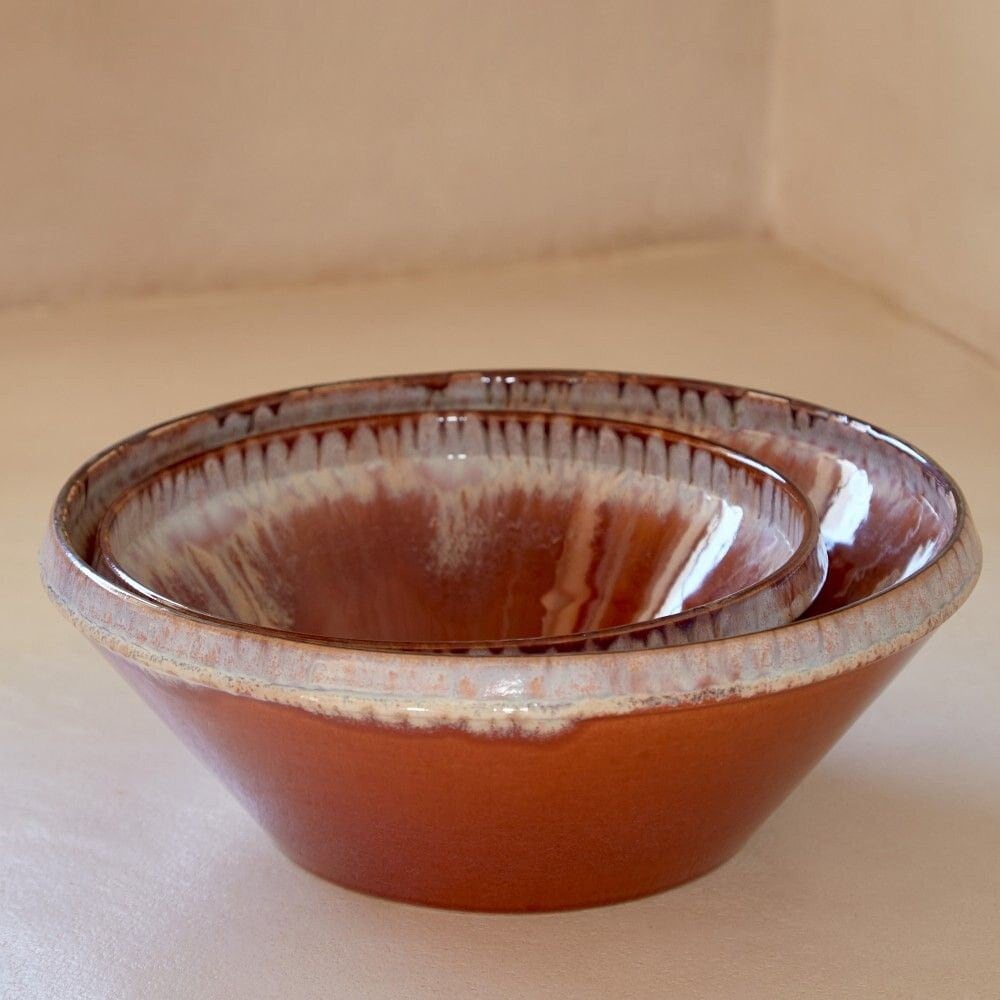 grand saladier savoyard en terre cuite vernissee diametre : 36 cm