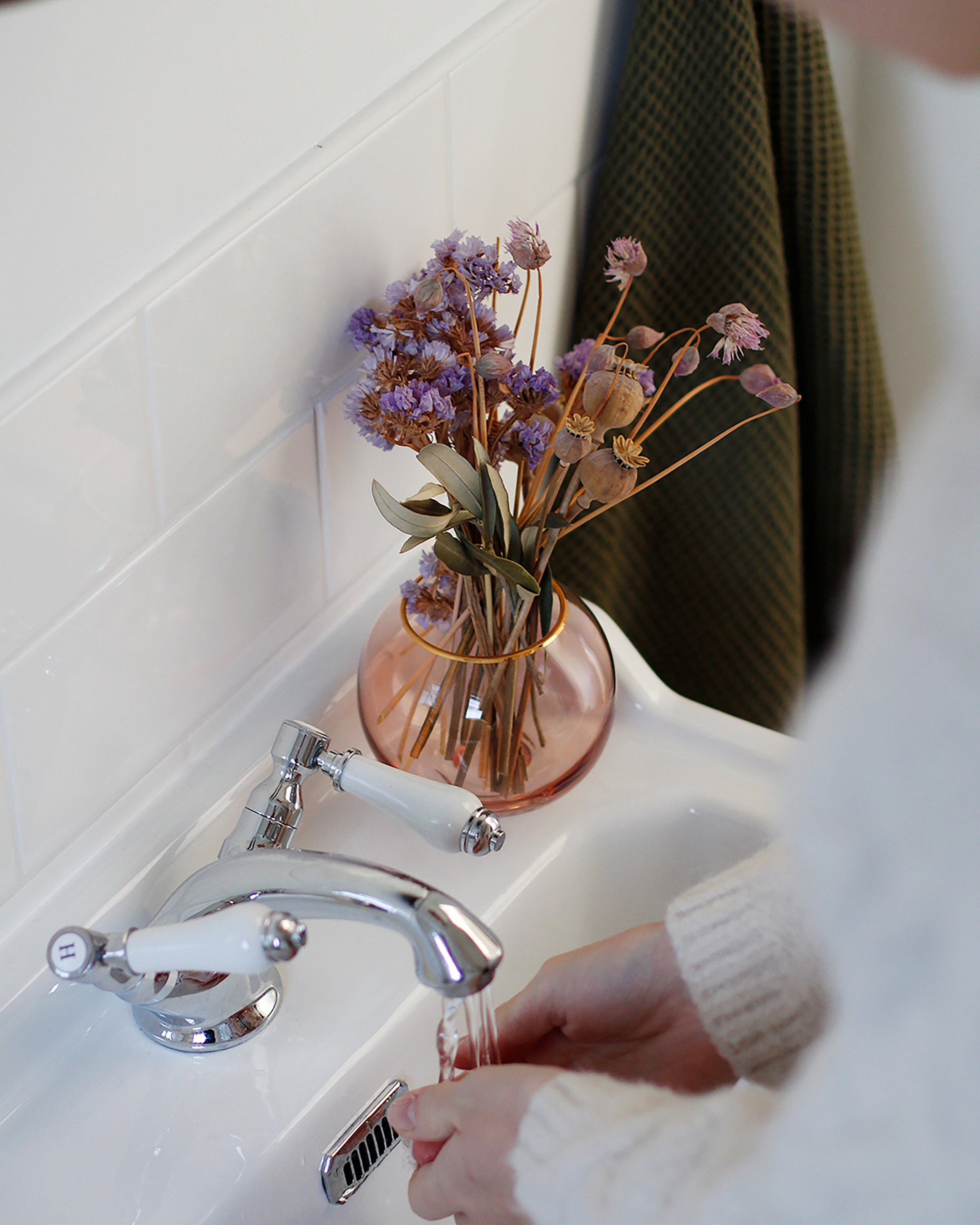 Soft Blush Clear Glass Vase Gold Rim Flower Bowl Small Etsy UK